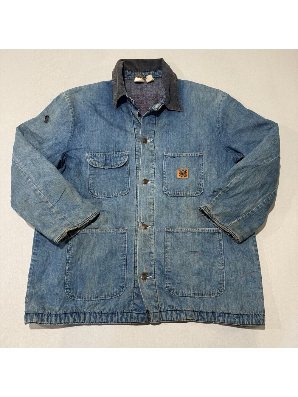 Vintage Rare Big Ben Wrangler Blanket Lined Denim Chore Coat Jacket Size 46 Mens